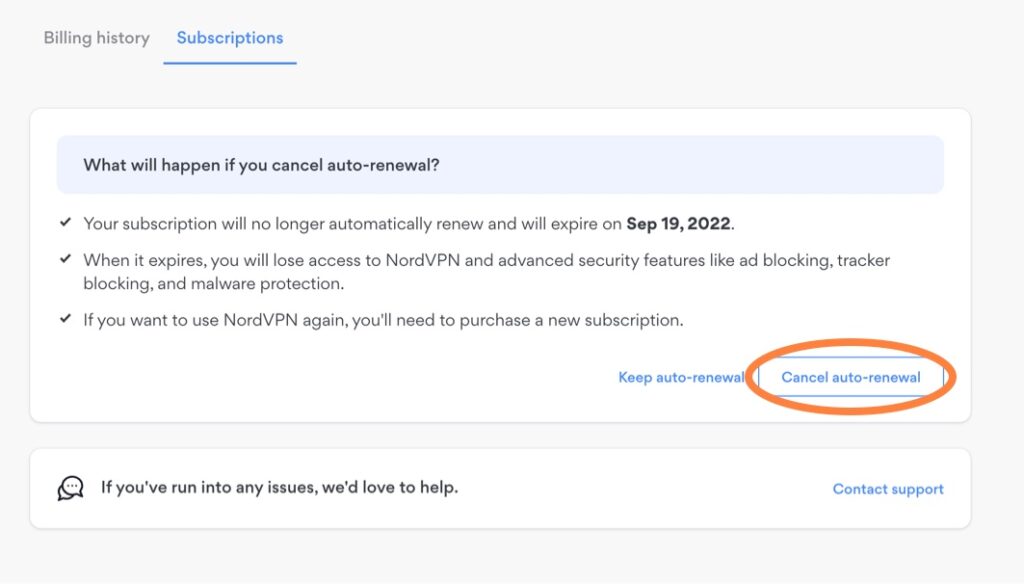 NordVpN cancel auto-renewal