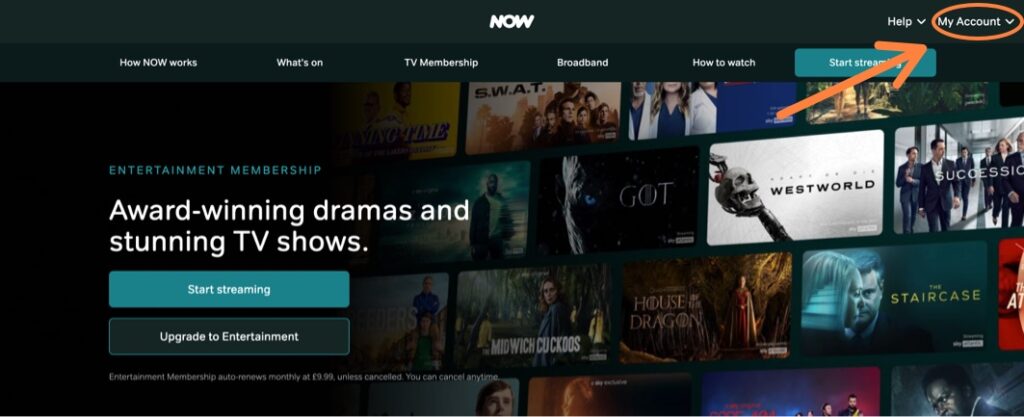 NOW TV Log in to account