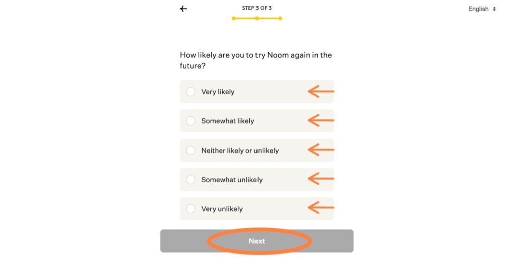 Cancel Noom survey Step 2