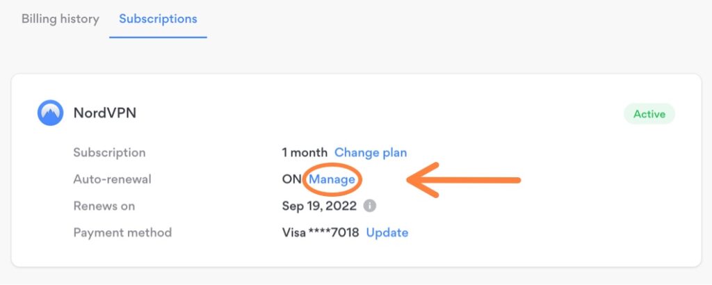 NordVPN Manage auto-renewal