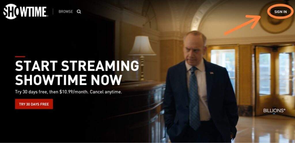 Showtime Log in to account