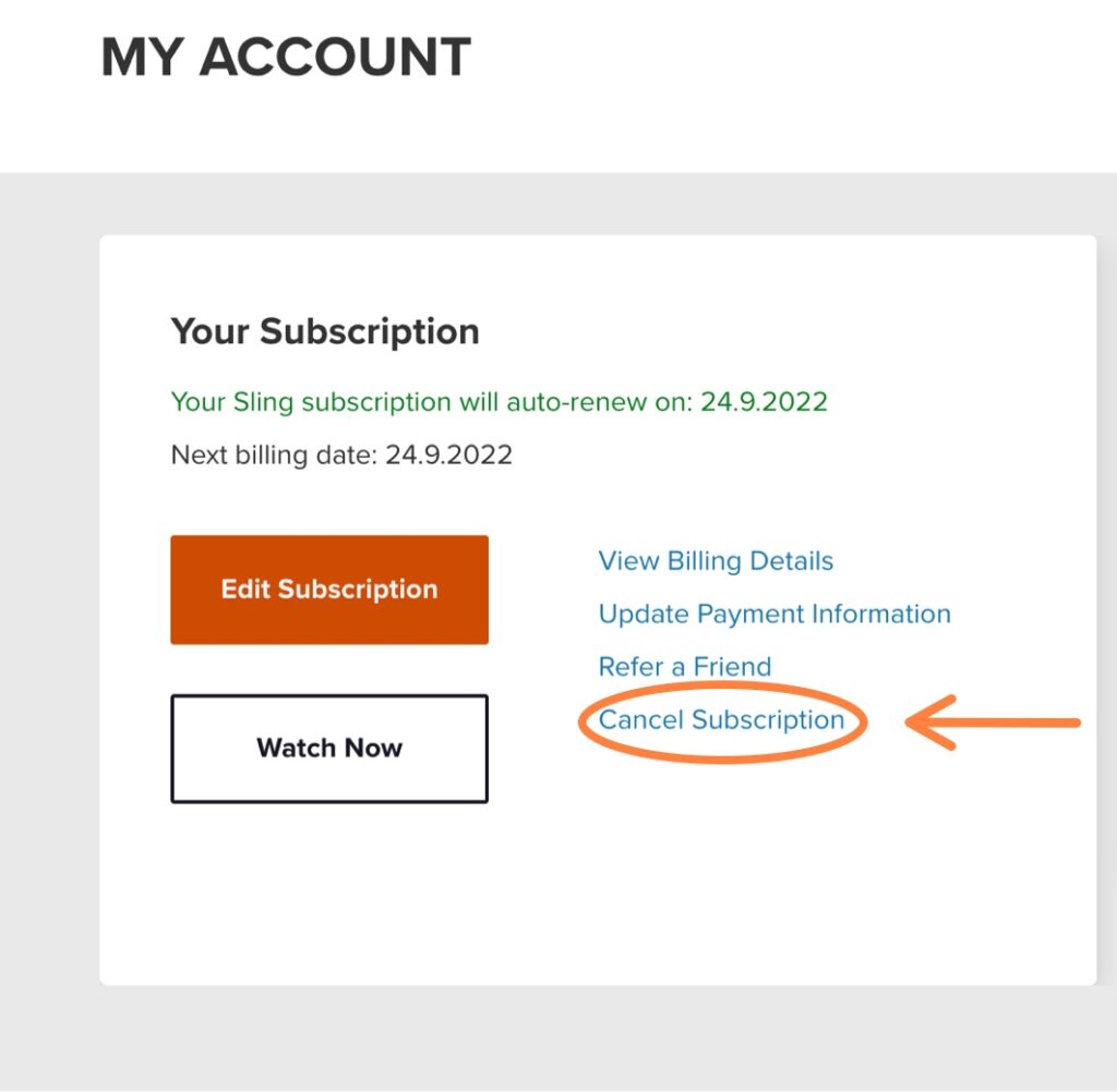 Sling TV Manage subscription
