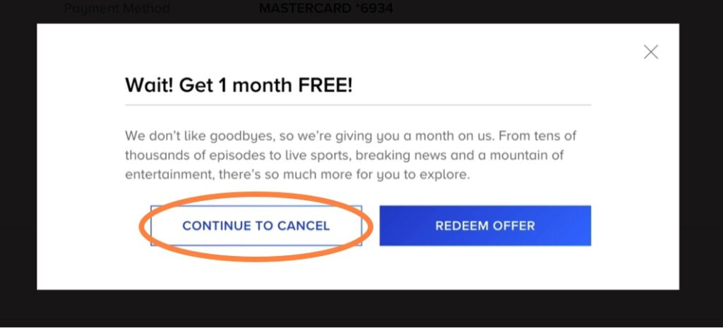 Paramount Plus confirm to cancel