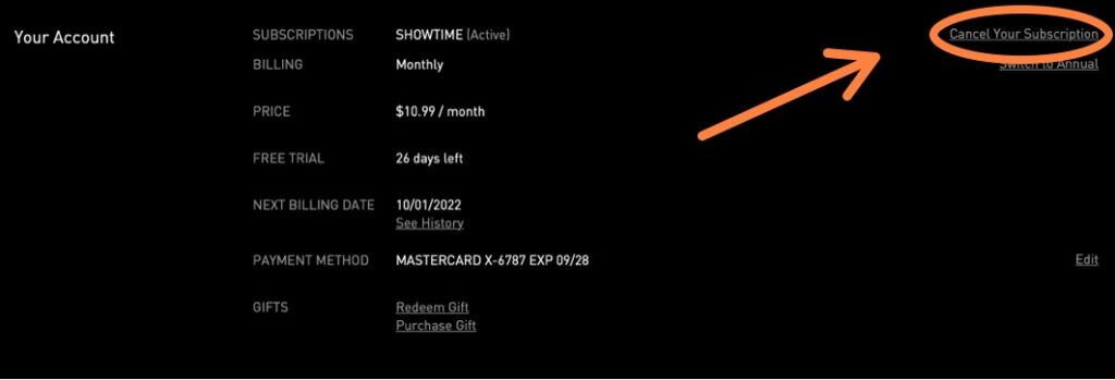 Showtime how you cancel your subscription