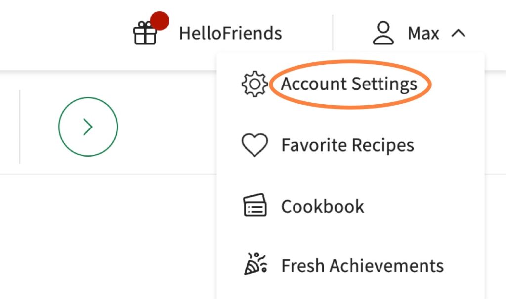 HelloFresh select Account Settings