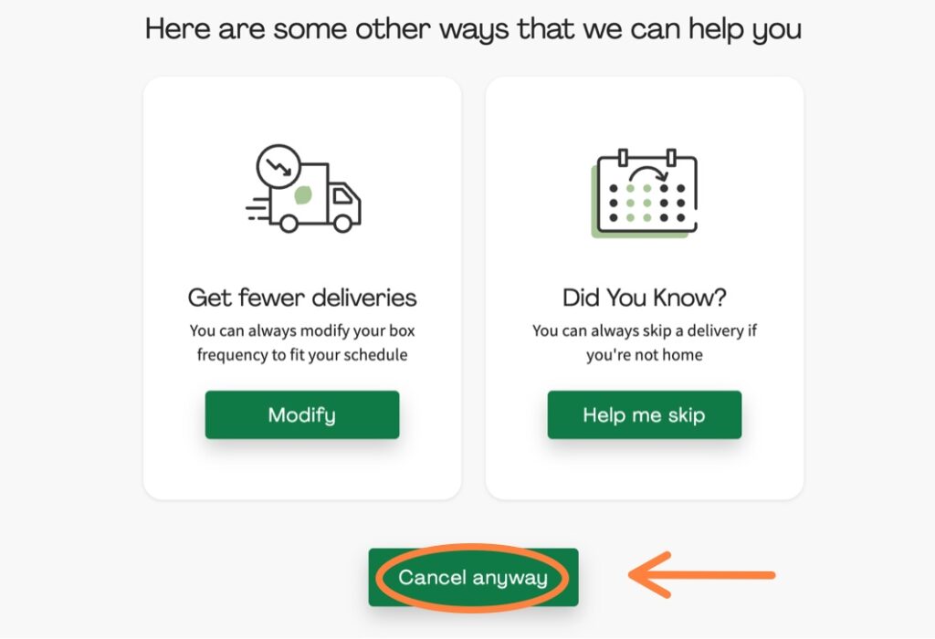 Confirm HelloFresh cancellation