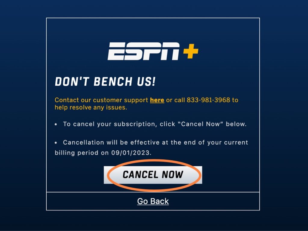 ESPN Plus confirm cancellation