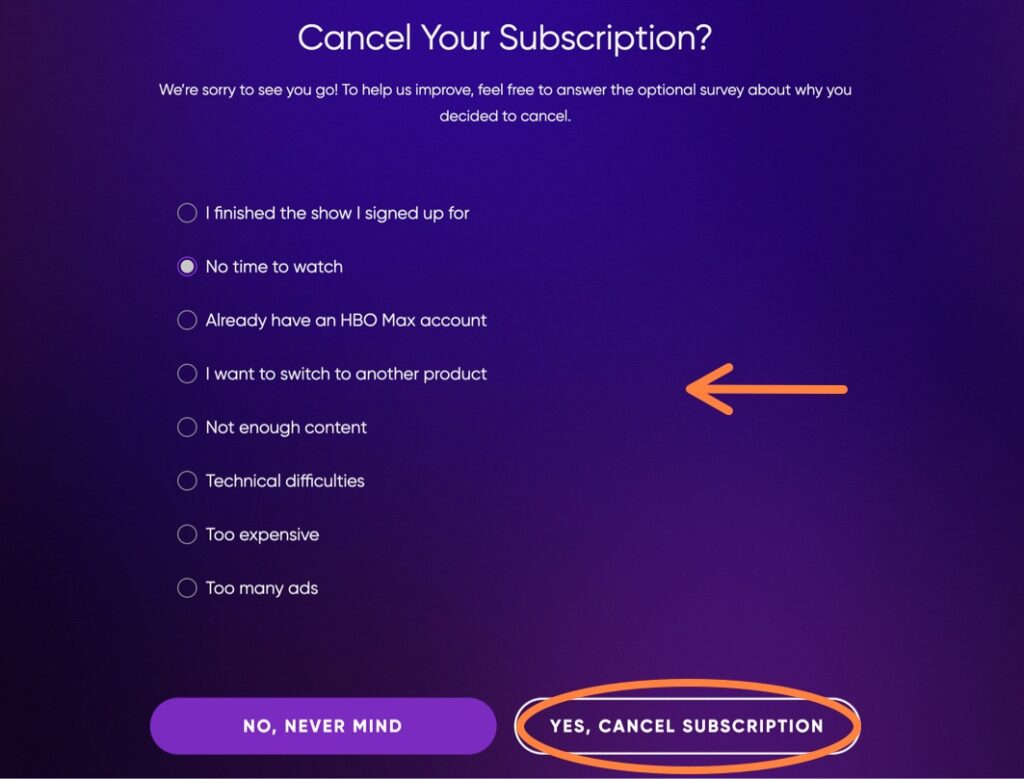 HBO Max confirm cancellation