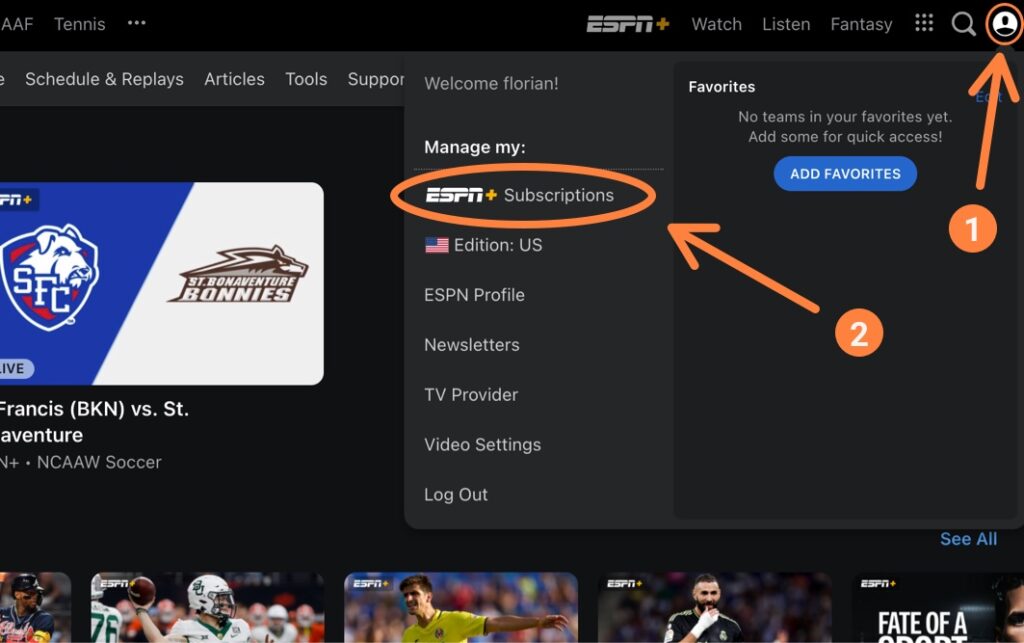 ESPN Plus manage subscription