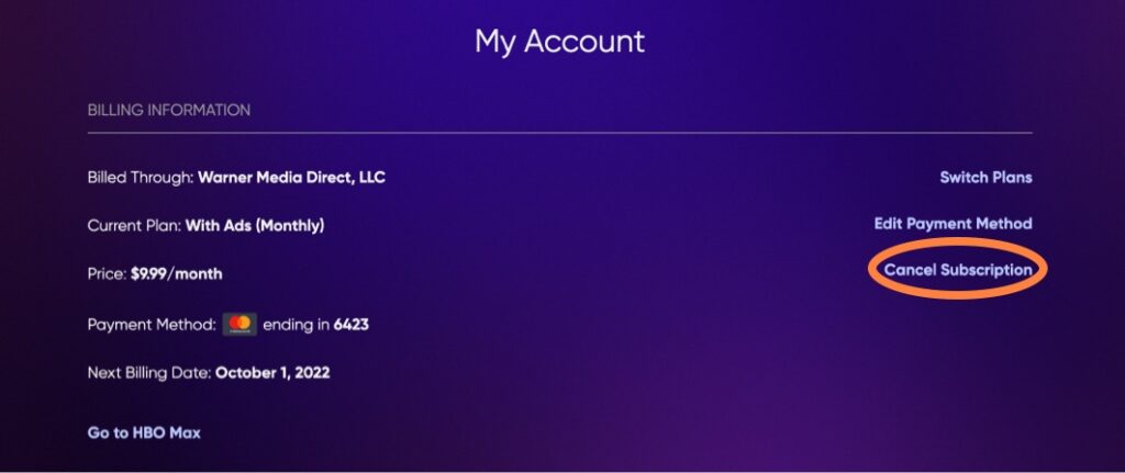 HBO Max cancel subscription