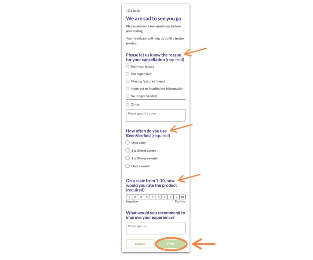 Cancel BeenVerified take part in a small survey