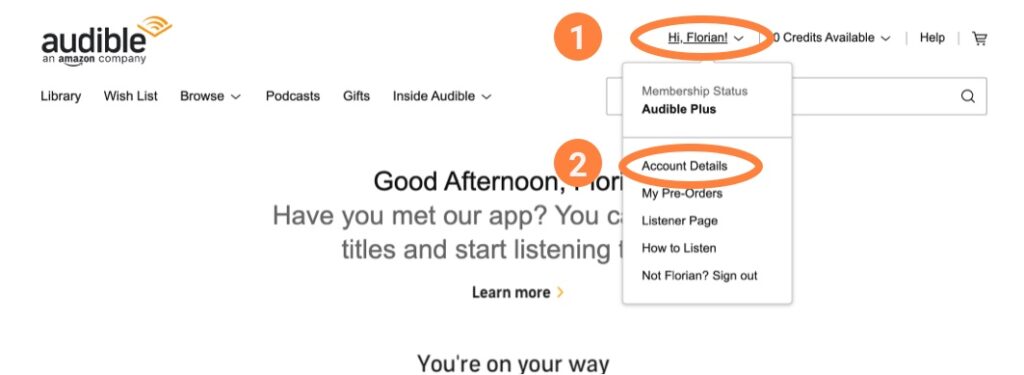 Cancel audible subscription manage account details