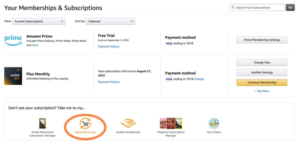 Cancel Amazon subscriptions