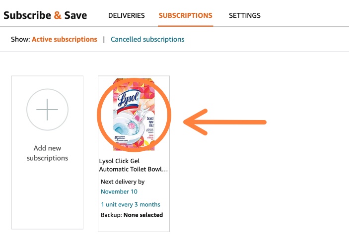 Cancel Amazon subscriptions select product