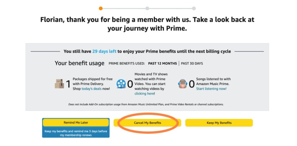 Cancel Amazon Prime cancel my benefits