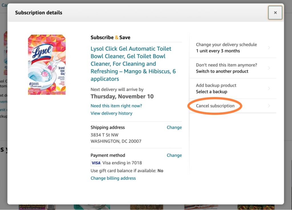 Cancel Amazon subscriptions confirm cancelation