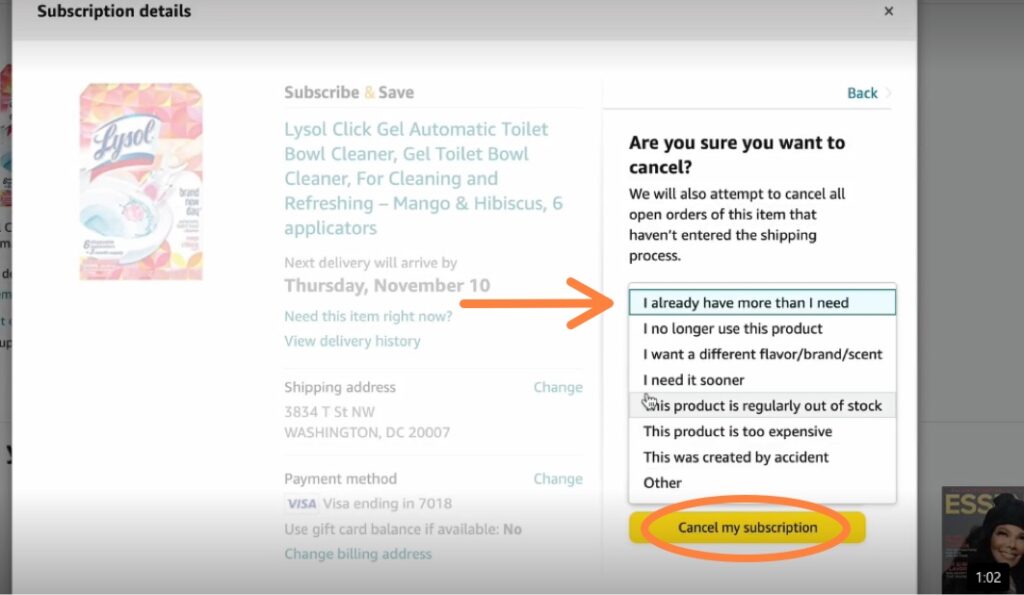 Cancel Amazon subscription confirm cancelation