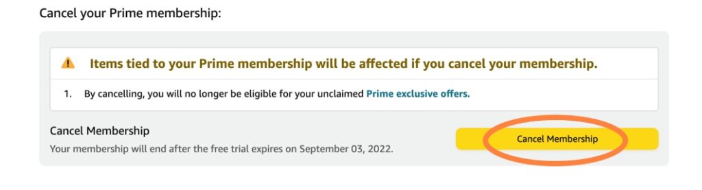 Cancel Amazon Prime membership confirm your cancelation
