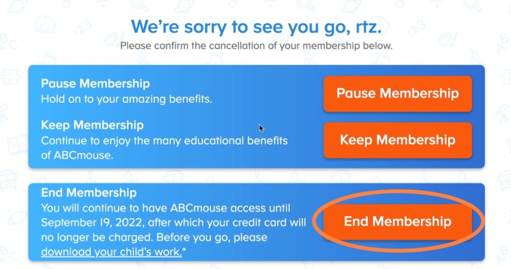 Cancel ABCMouse membership final confirmation