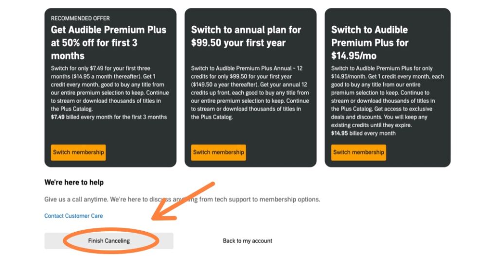 Finish audible cancelation